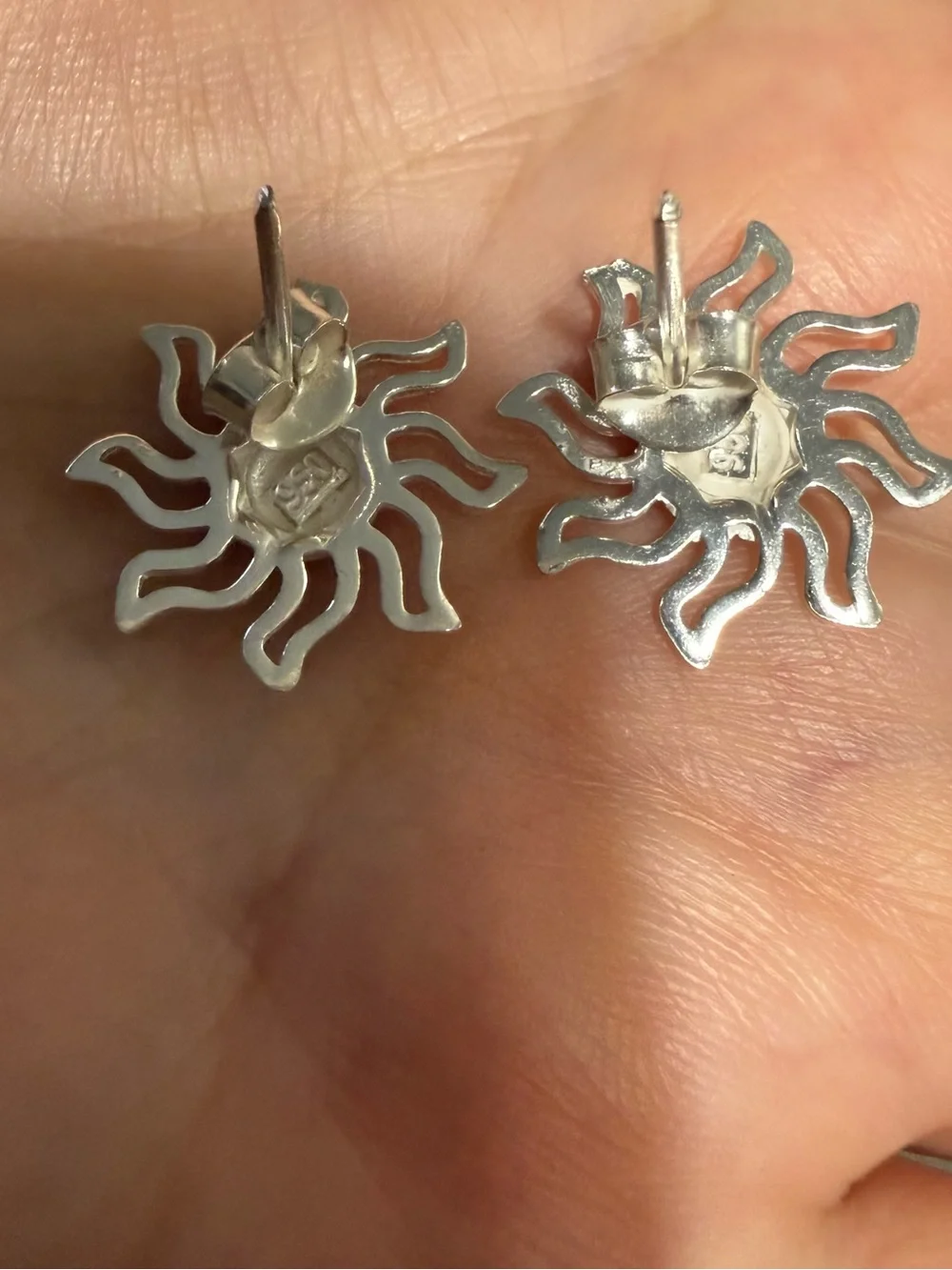 Set of earrings and sun charms in sterling silver 950 Made in Peru 20mm